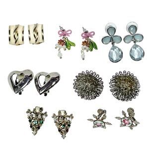 Lot of 7 Vintage Retro Style Earrings Gold Silver Tone Multicolor Bohemian